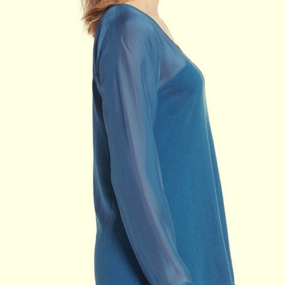 Eileen Fisher Deep Sky Scoop Neck Woven Contrast Tunic - Picture 5 of 5